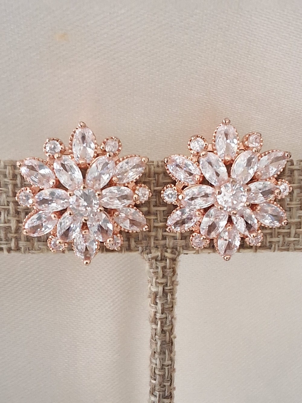 Rose Gold Plated Floral Cubic Zirconia Stud Earrings - Women Jewelry